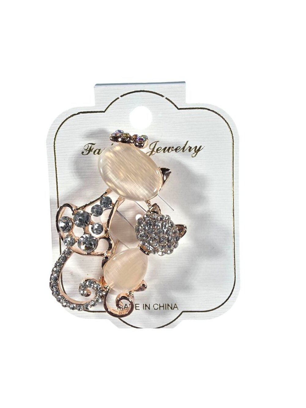 Cat Brooch Pin Rhinestone Brooch Gold-Tone Pink Catlover Gift fashion jewelry